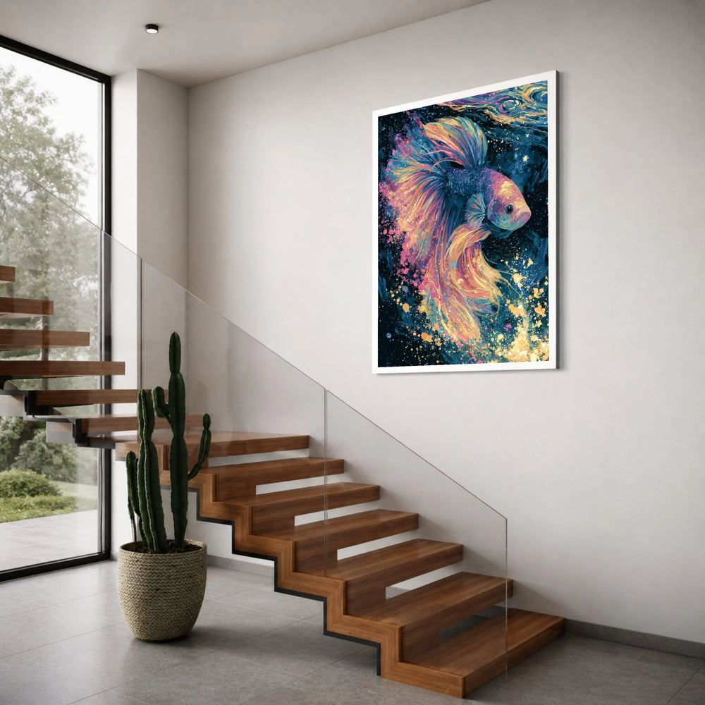 Colorful Betta Fish Canvas Wall Art, Vibrant Underwater Painting, Abstract Fish Artwork, Ocean Life Canvas, Home Decor Wall Print Art