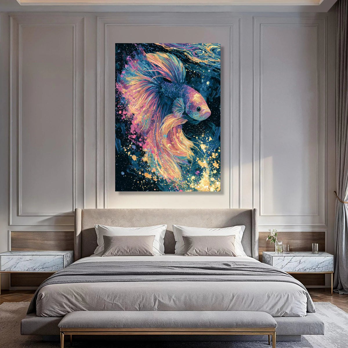 Colorful Betta Fish Canvas Wall Art, Vibrant Underwater Painting, Abstract Fish Artwork, Ocean Life Canvas, Home Decor Wall Print Art