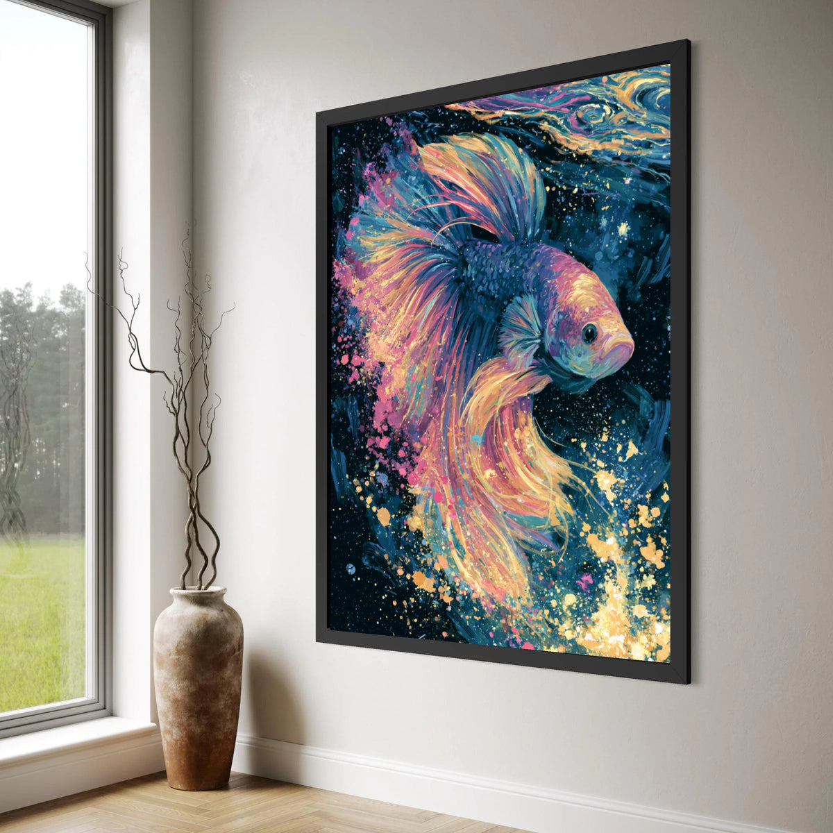 Colorful Betta Fish Canvas Wall Art, Vibrant Underwater Painting, Abstract Fish Artwork, Ocean Life Canvas, Home Decor Wall Print Art