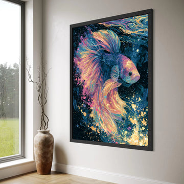 Colorful Betta Fish Canvas Wall Art, Vibrant Underwater Painting, Abstract Fish Artwork, Ocean Life Canvas, Home Decor Wall Print Art