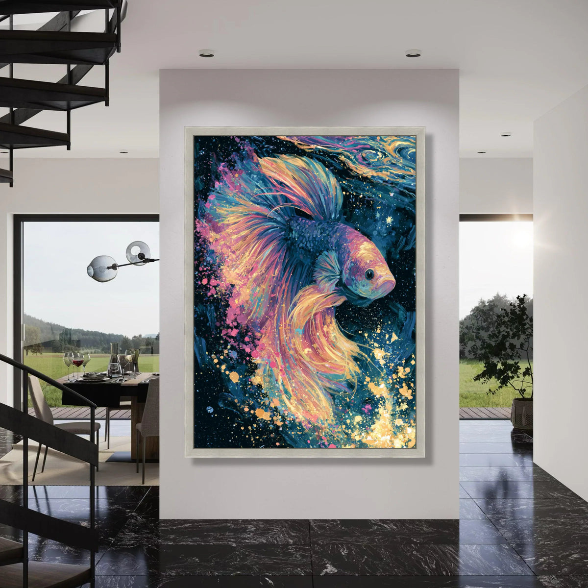Colorful Betta Fish Canvas Wall Art, Vibrant Underwater Painting, Abstract Fish Artwork, Ocean Life Canvas, Home Decor Wall Print Art