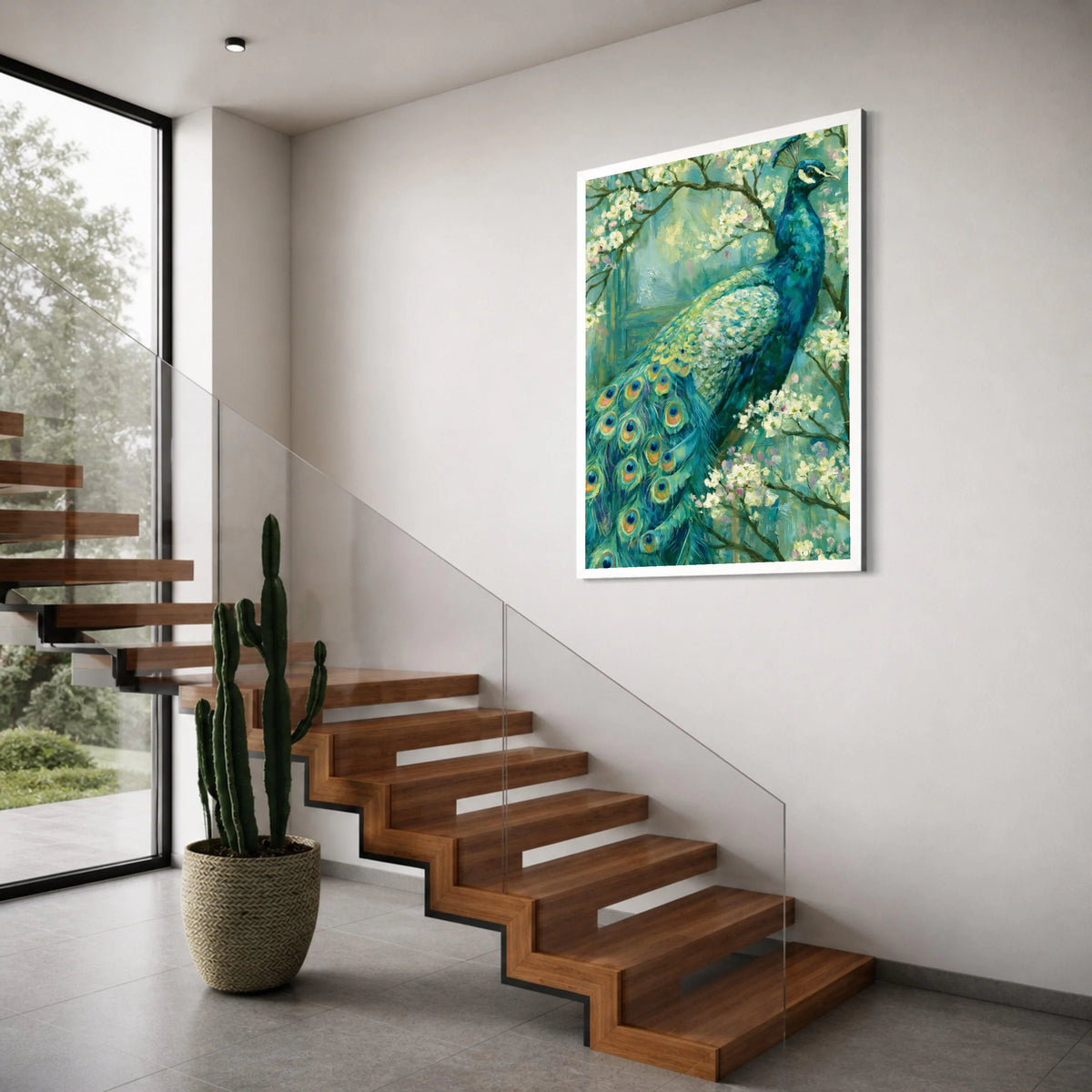 Vibrant Peacock and Blossoms Canvas Wall Art, Exotic Bird Painting, Floral Nature Decor, Elegant Home Accent, Ready to Hang Canvas Print Art
