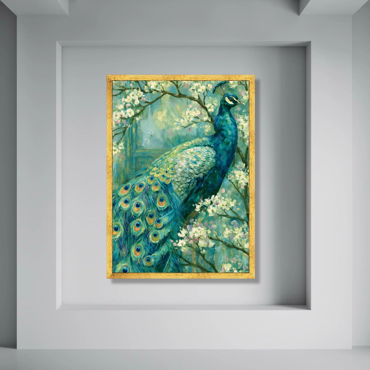 Vibrant Peacock and Blossoms Canvas Wall Art, Exotic Bird Painting, Floral Nature Decor, Elegant Home Accent, Ready to Hang Canvas Print Art