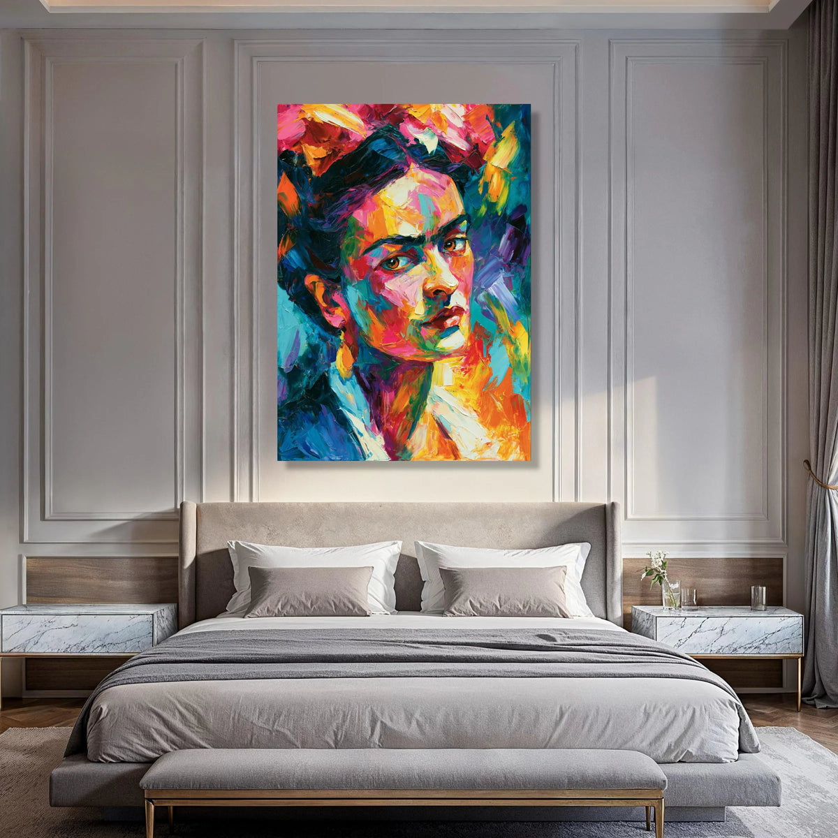 Vibrant Female Portrait Canvas, Colorful Abstract Wall Art, Modern Face Painting Canvas, Bold Expression Artwork, Home Decor Print Art