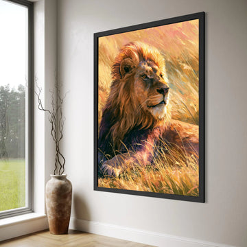 Majestic Lion Portrait Canvas, Golden Sunrise Wildlife Art, Safari Animal Wall Decor, African Nature Canvas, Ready to Hang Artwork Print Art