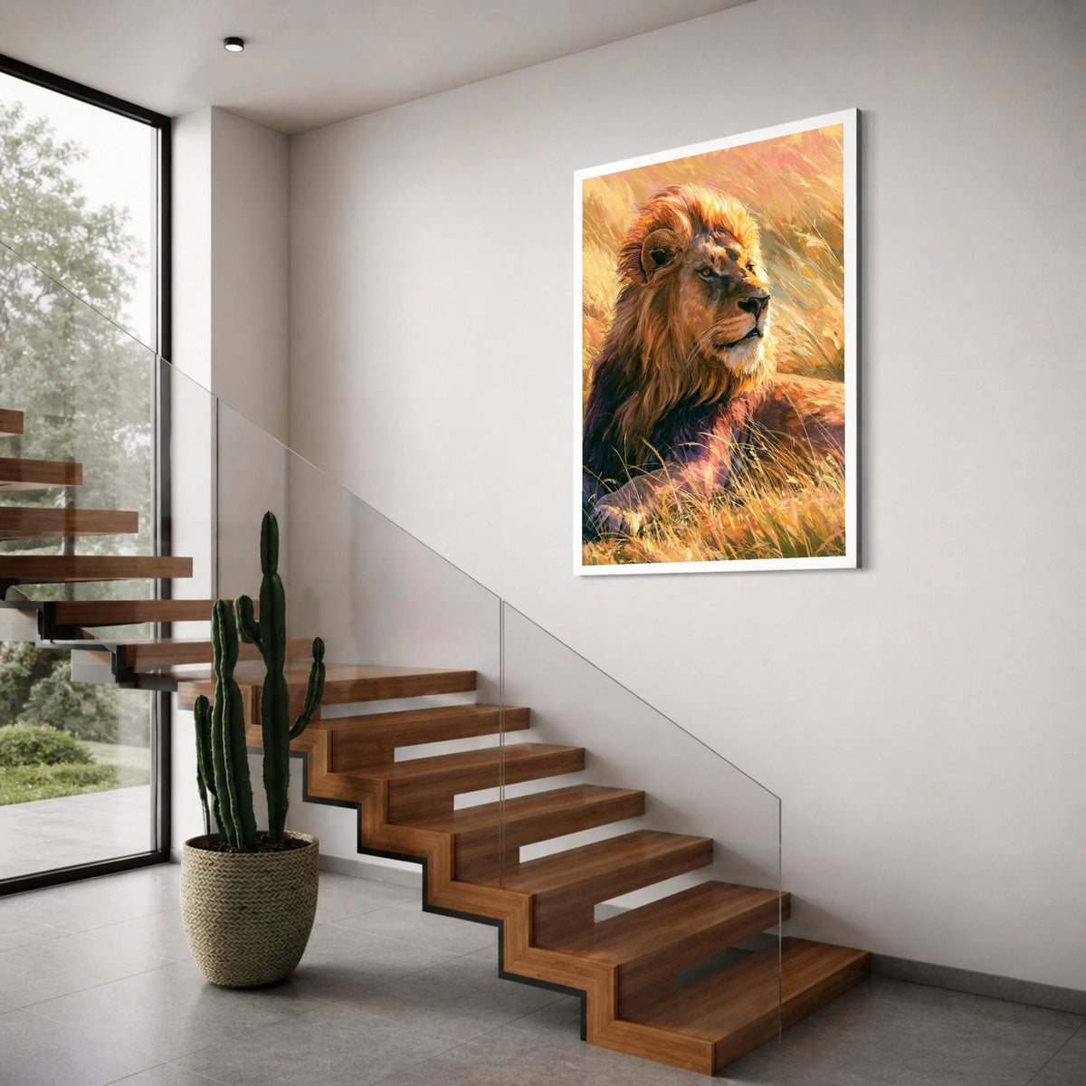 Majestic Lion Portrait Canvas, Golden Sunrise Wildlife Art, Safari Animal Wall Decor, African Nature Canvas, Ready to Hang Artwork Print Art