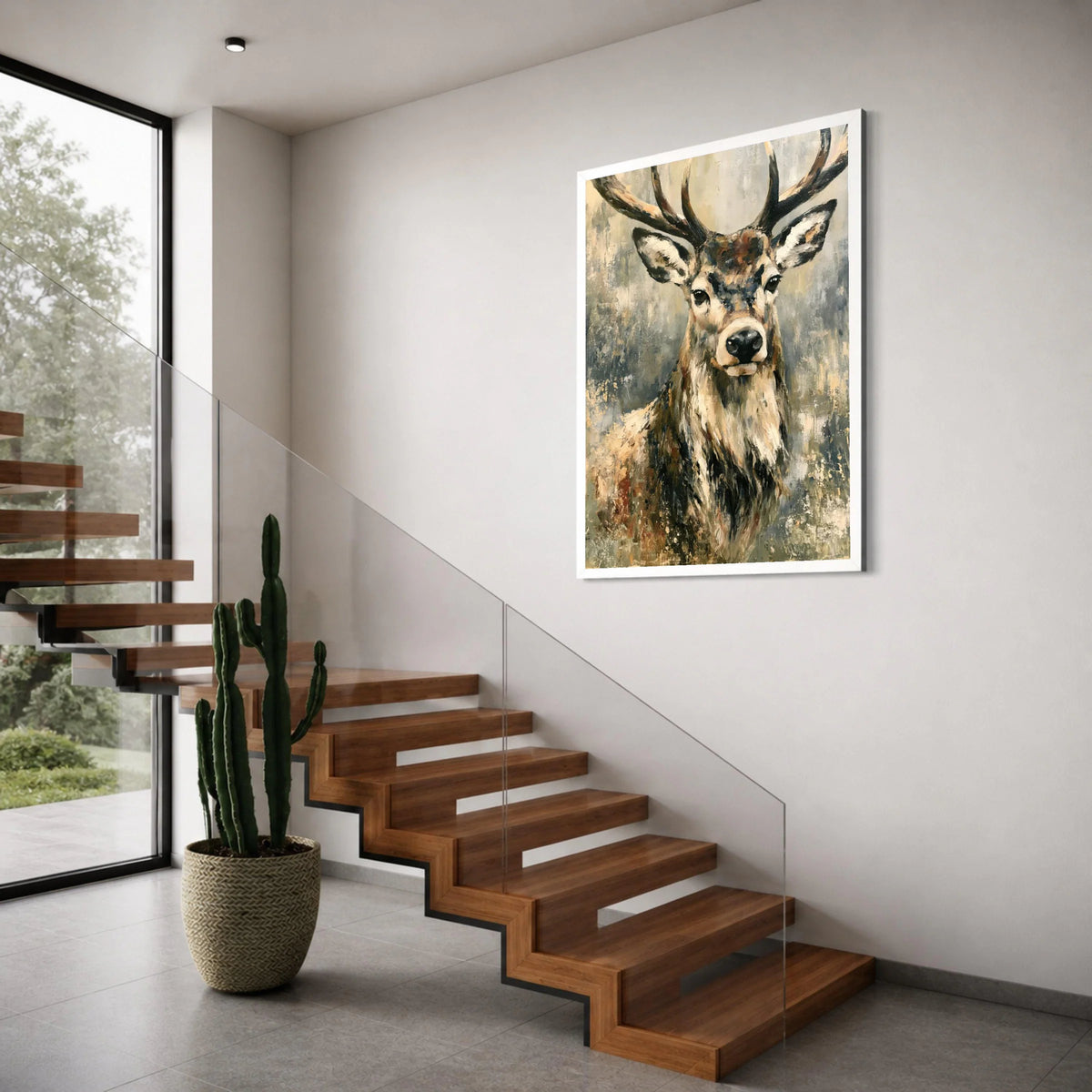 Majestic Deer Portrait Canvas, Rustic Woodland Animal Wall Art, Nature Wildlife Canvas Decoration, Living Room Art Print Print Art