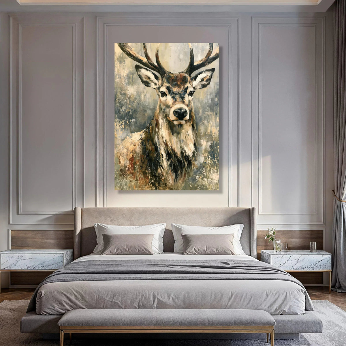 Majestic Deer Portrait Canvas, Rustic Woodland Animal Wall Art, Nature Wildlife Canvas Decoration, Living Room Art Print Print Art