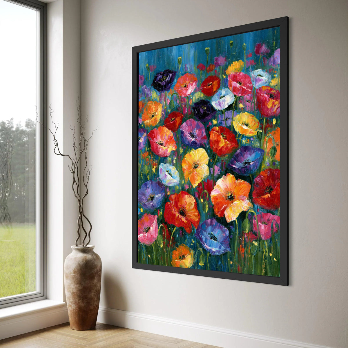Vibrant Poppy Flowers Canvas Wall Art, Colorful Floral Garden, Bright Spring Bouquet, Nature Decoration, Modern Canvas Artwork Print Art