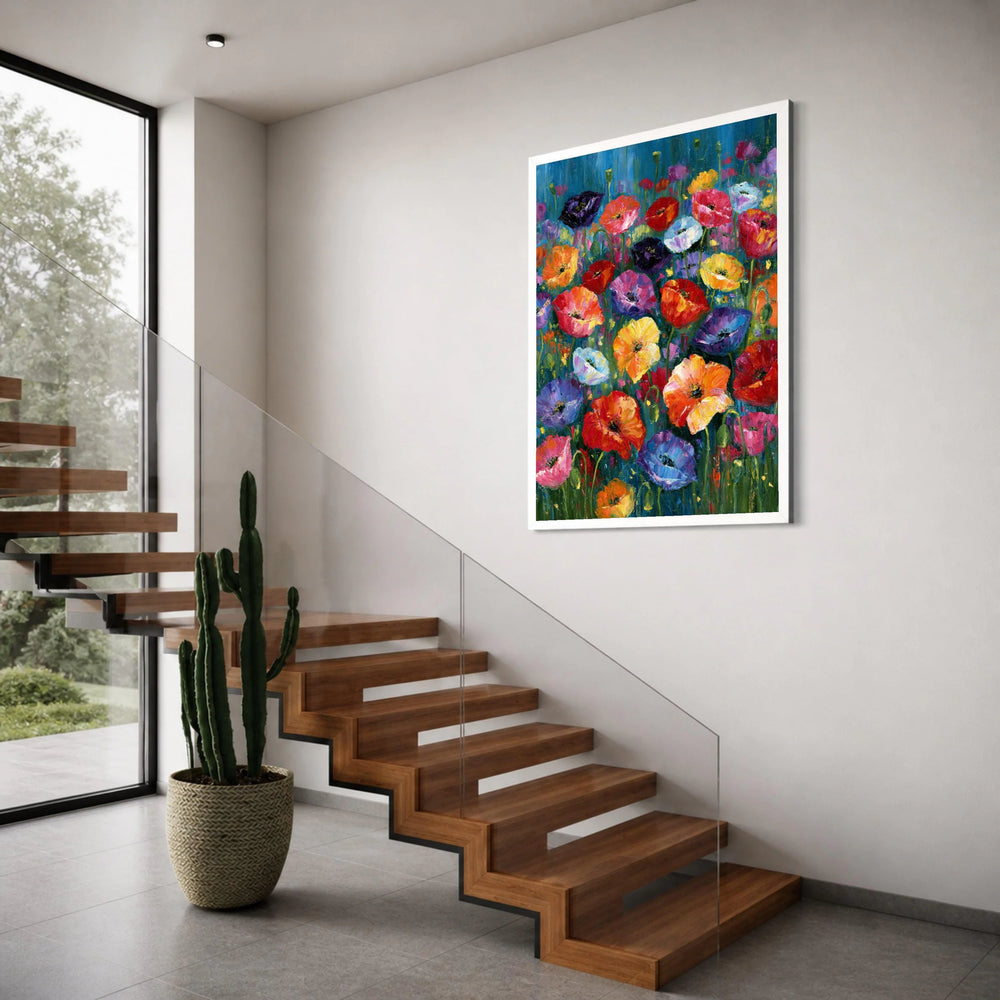 Vibrant Poppy Flowers Canvas Wall Art, Colorful Floral Garden, Bright Spring Bouquet, Nature Decoration, Modern Canvas Artwork Print Art
