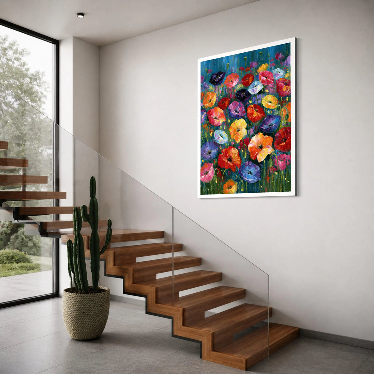Vibrant Poppy Flowers Canvas Wall Art, Colorful Floral Garden, Bright Spring Bouquet, Nature Decoration, Modern Canvas Artwork Print Art