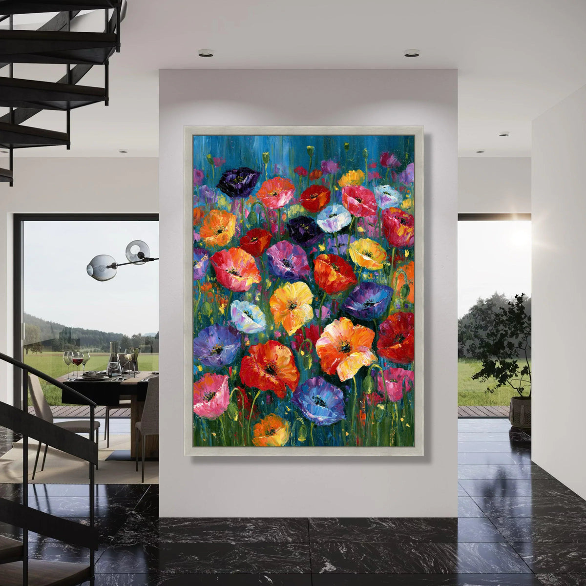 Vibrant Poppy Flowers Canvas Wall Art, Colorful Floral Garden, Bright Spring Bouquet, Nature Decoration, Modern Canvas Artwork Print Art