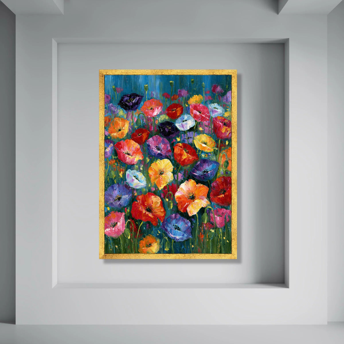 Vibrant Poppy Flowers Canvas Wall Art, Colorful Floral Garden, Bright Spring Bouquet, Nature Decoration, Modern Canvas Artwork Print Art