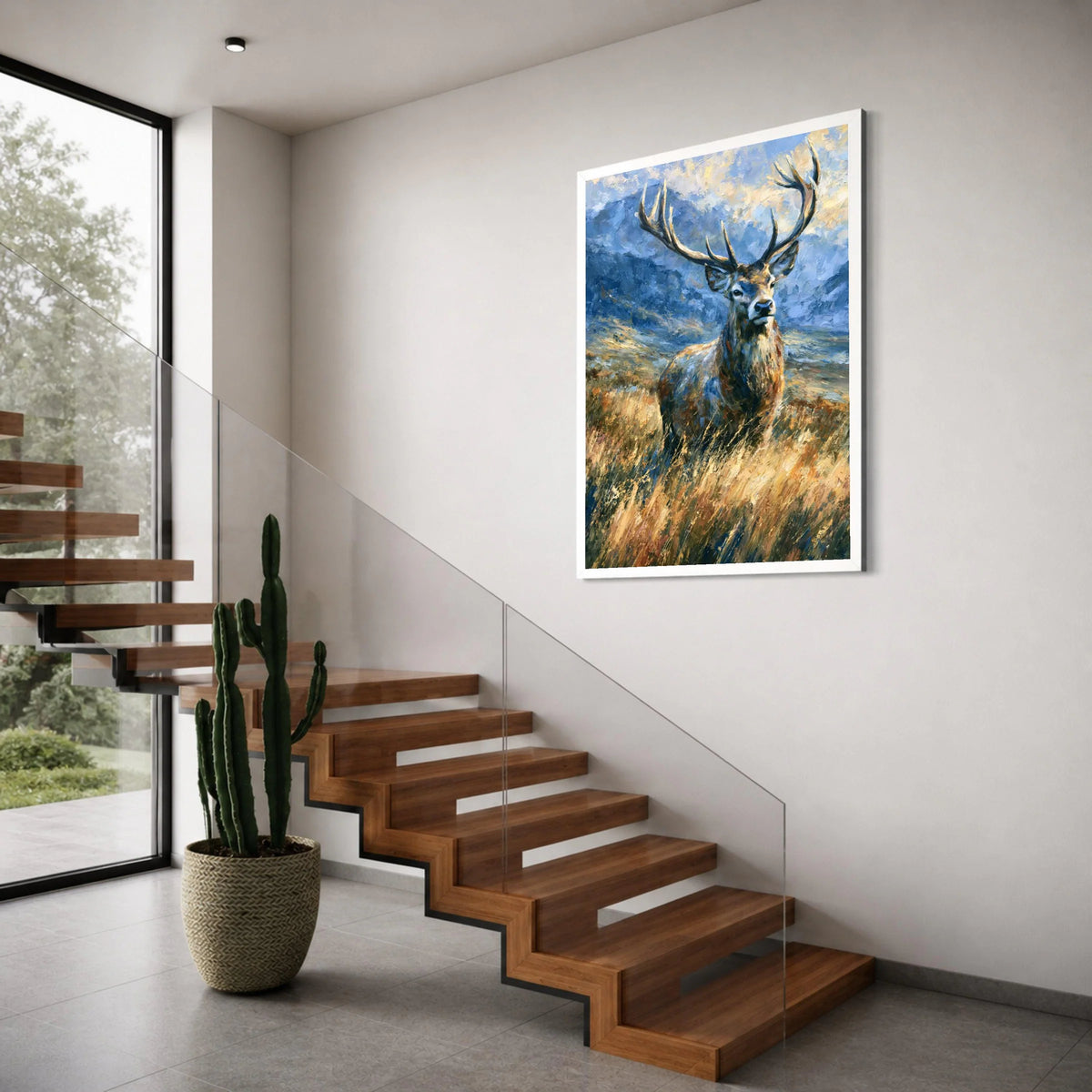 Majestic Stag Tall Grass, Mountain Landscape Canvas, Wildlife Wall Art, Nature Scene Canvas, Rustic Home Decoration Print Art