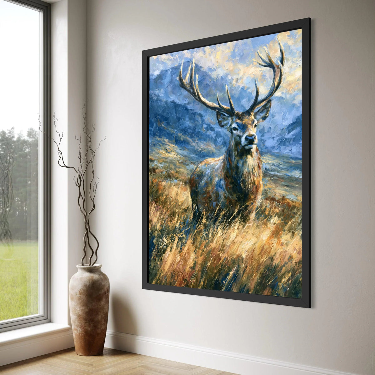 Majestic Stag Tall Grass, Mountain Landscape Canvas, Wildlife Wall Art, Nature Scene Canvas, Rustic Home Decoration Print Art