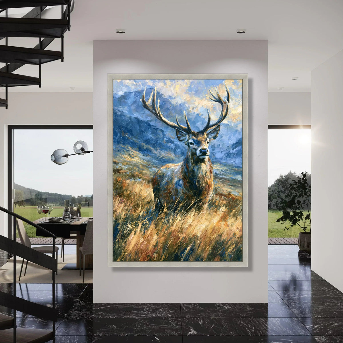 Majestic Stag Tall Grass, Mountain Landscape Canvas, Wildlife Wall Art, Nature Scene Canvas, Rustic Home Decoration Print Art