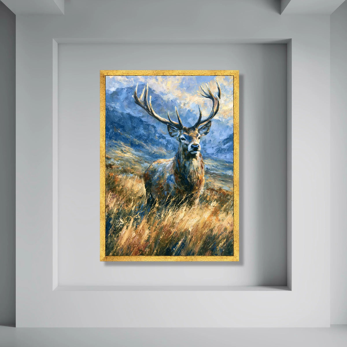 Majestic Stag Tall Grass, Mountain Landscape Canvas, Wildlife Wall Art, Nature Scene Canvas, Rustic Home Decoration Print Art