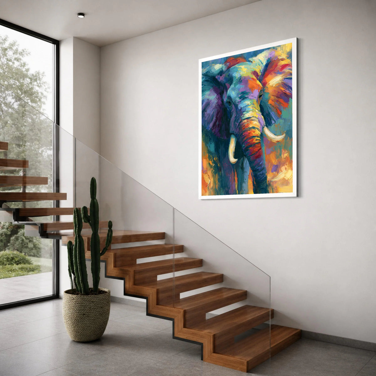 Vibrant Elephant Portrait Canvas, Colorful Wildlife Wall Art, Abstract Animal Canvas, Nature Home Decoration, Ready to Hang Art Print Art