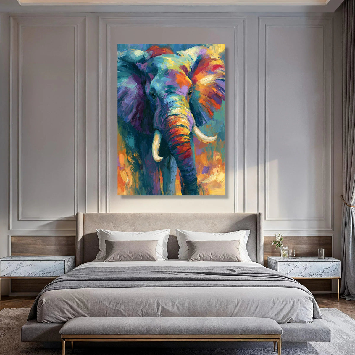 Vibrant Elephant Portrait Canvas, Colorful Wildlife Wall Art, Abstract Animal Canvas, Nature Home Decoration, Ready to Hang Art Print Art