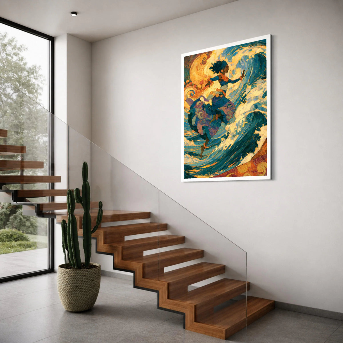 Dynamic Ocean Dance Canvas, Ethereal Woman Art, Flowing Waves Wall Art, Vibrant Abstract Canvas, Home Decor Painting Print Art