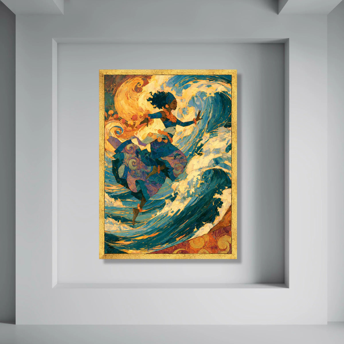Dynamic Ocean Dance Canvas, Ethereal Woman Art, Flowing Waves Wall Art, Vibrant Abstract Canvas, Home Decor Painting Print Art