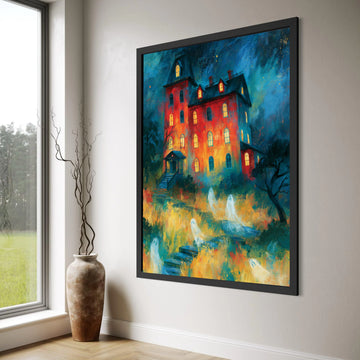 Haunted Mansion Canvas Wall Art, Spooky Ghost House, Halloween Home Decoration, Eerie Night Scene, Atmospheric Wall Art Print Print Art