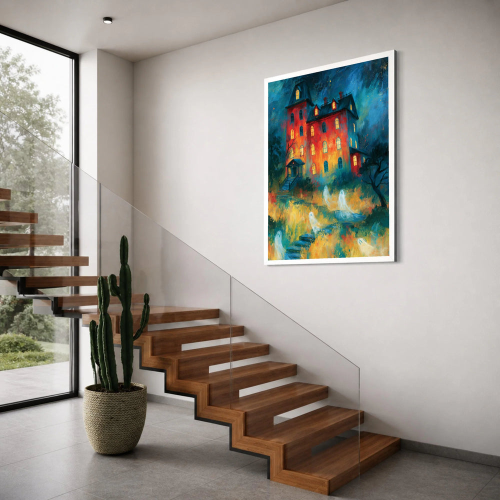 Haunted Mansion Canvas Wall Art, Spooky Ghost House, Halloween Home Decoration, Eerie Night Scene, Atmospheric Wall Art Print Print Art