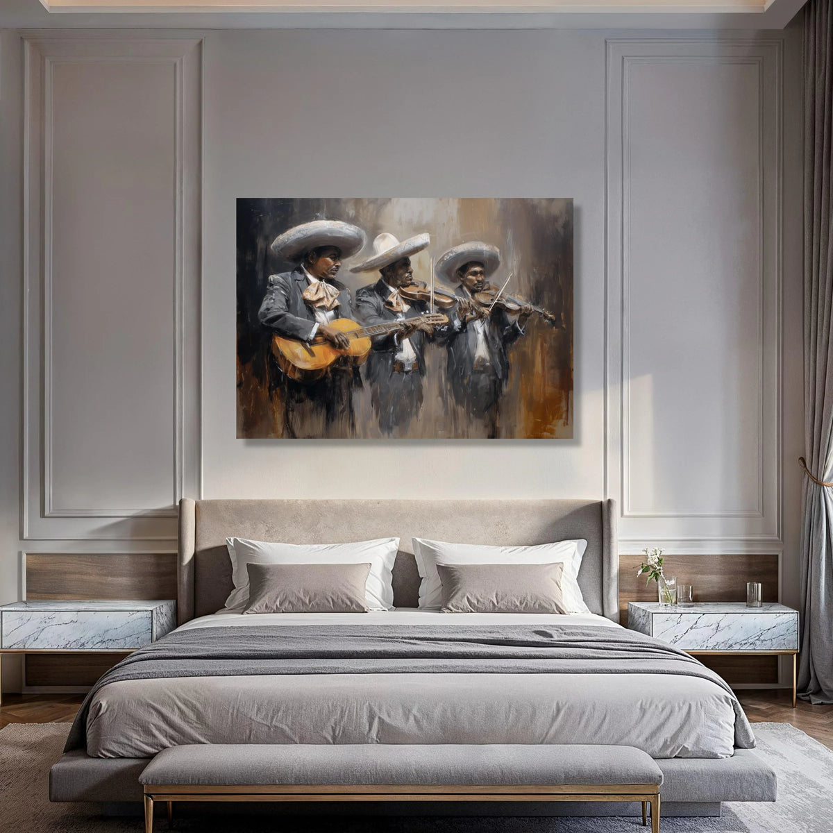 Mariachi Band Performance Canvas, Mexican Musicians Painting, Traditional Music Wall Art, Charro Suits Canvas, Cultural Home Print Art