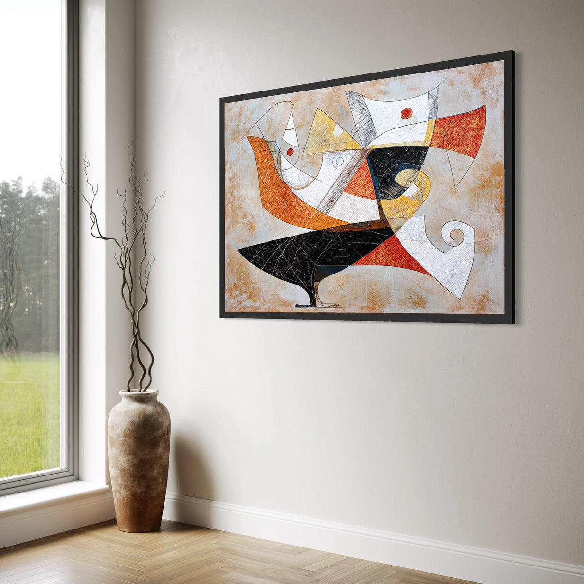 Abstract Bird Shapes Canvas Wall Art, Modern Geometric Painting, Mid Century Style Decor, Colorful Home Decoration, Ready to Hang Print Art