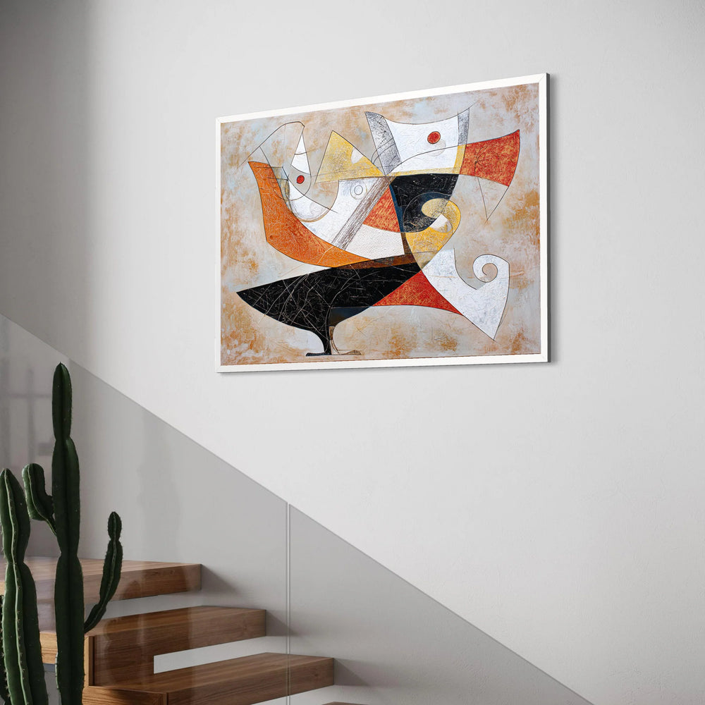 Abstract Bird Shapes Canvas Wall Art, Modern Geometric Painting, Mid Century Style Decor, Colorful Home Decoration, Ready to Hang Print Art
