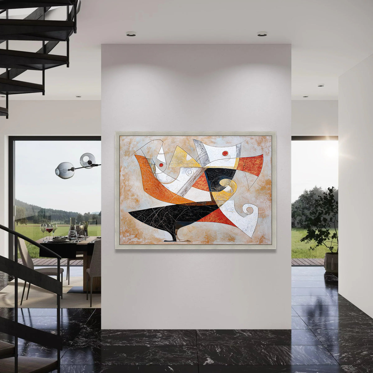 Abstract Bird Shapes Canvas Wall Art, Modern Geometric Painting, Mid Century Style Decor, Colorful Home Decoration, Ready to Hang Print Art