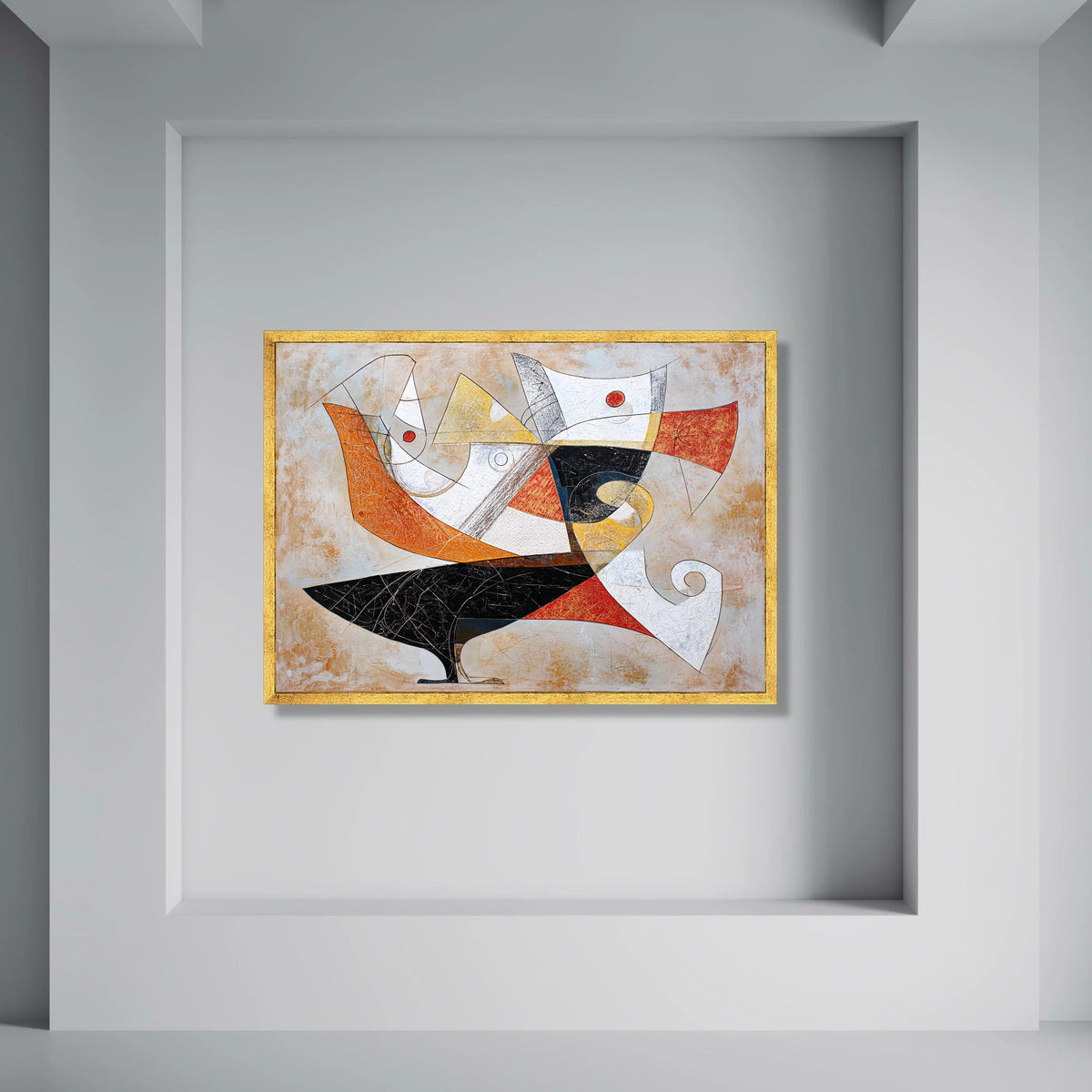 Abstract Bird Shapes Canvas Wall Art, Modern Geometric Painting, Mid Century Style Decor, Colorful Home Decoration, Ready to Hang Print Art