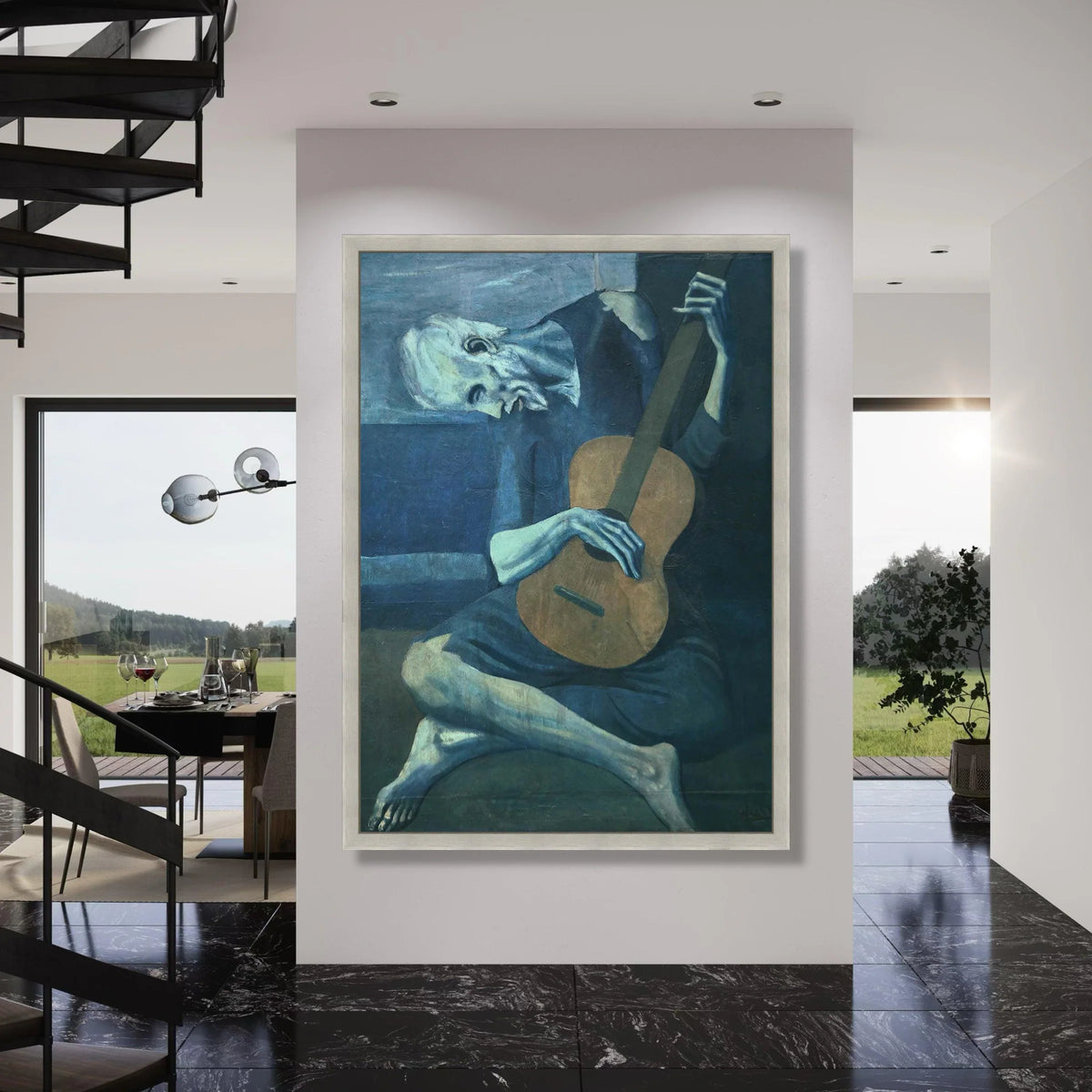 Melancholic Guitar Player Canvas, Blue Period Art, Expressionist Wall Decor, Vintage Musician Painting, Emotional Canvas Artwork Print Art