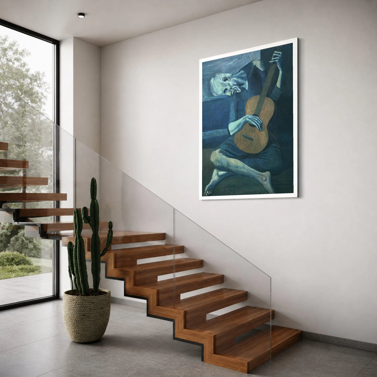 Melancholic Guitar Player Canvas, Blue Period Art, Expressionist Wall Decor, Vintage Musician Painting, Emotional Canvas Artwork Print Art