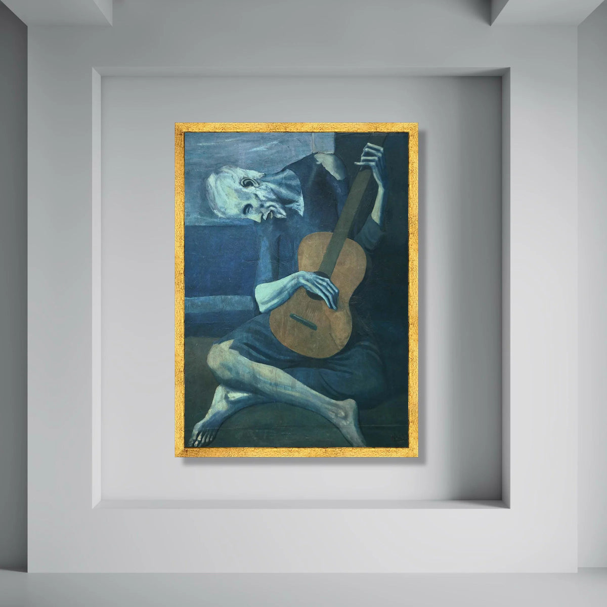 Melancholic Guitar Player Canvas, Blue Period Art, Expressionist Wall Decor, Vintage Musician Painting, Emotional Canvas Artwork Print Art