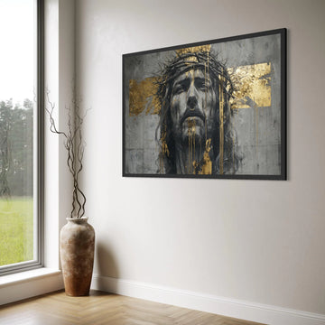 Jesus Christ Portrait Canvas Wall Art, Crown of Thorns Painting, Spiritual Religious Canvas, Modern Faith Wall Decor, Print Art