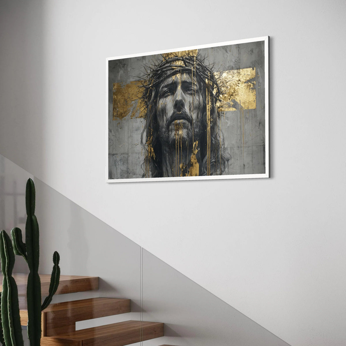 Jesus Christ Portrait Canvas Wall Art, Crown of Thorns Painting, Spiritual Religious Canvas, Modern Faith Wall Decor, Print Art