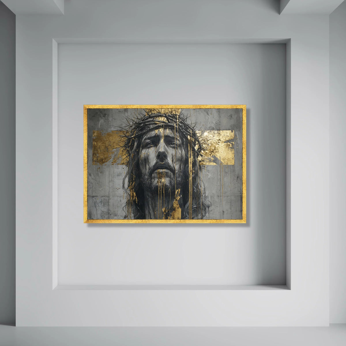 Jesus Christ Portrait Canvas Wall Art, Crown of Thorns Painting, Spiritual Religious Canvas, Modern Faith Wall Decor, Print Art