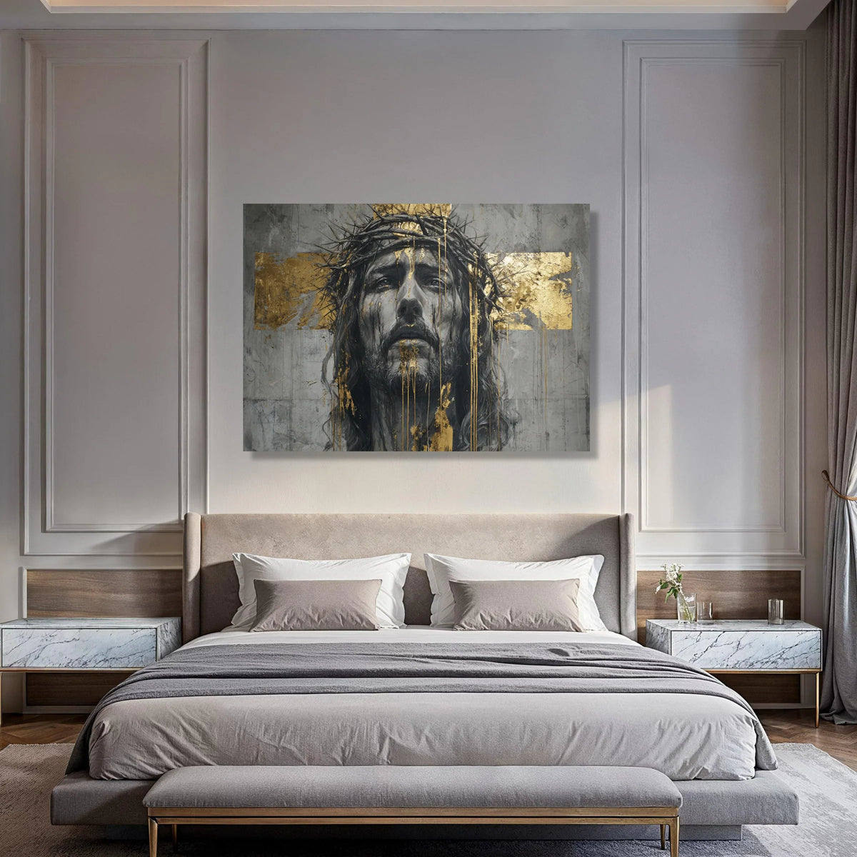 Jesus Christ Portrait Canvas Wall Art, Crown of Thorns Painting, Spiritual Religious Canvas, Modern Faith Wall Decor, Print Art