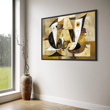 Abstract Vintage Bird Art Canvas, Modern Geometric Wall Decor, Mid Century Style Canvas, Unique Home Decoration, Ready to Hang Print Art