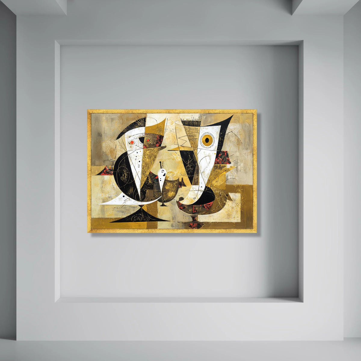 Abstract Vintage Bird Art Canvas, Modern Geometric Wall Decor, Mid Century Style Canvas, Unique Home Decoration, Ready to Hang Print Art