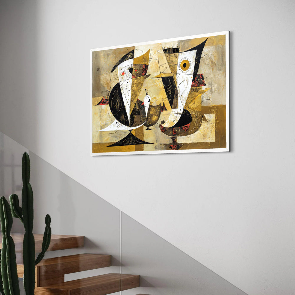 Abstract Vintage Bird Art Canvas, Modern Geometric Wall Decor, Mid Century Style Canvas, Unique Home Decoration, Ready to Hang Print Art