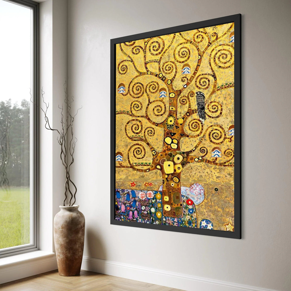 Golden Tree of Life Canvas Wall Art, Abstract Spiral Tree Design, Decorative Nature Canvas, Unique Home Wall Decoration Print Art