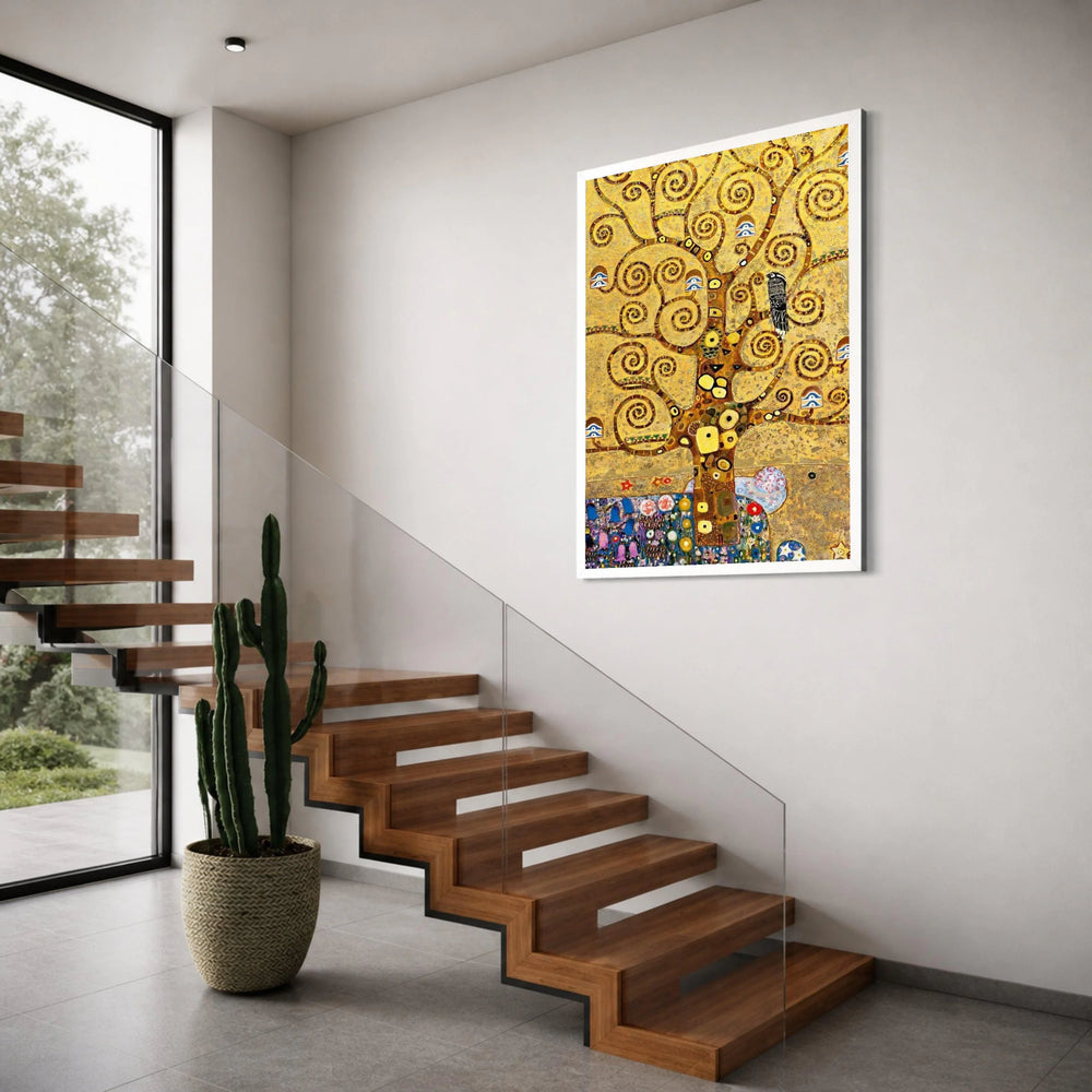 Golden Tree of Life Canvas Wall Art, Abstract Spiral Tree Design, Decorative Nature Canvas, Unique Home Wall Decoration Print Art