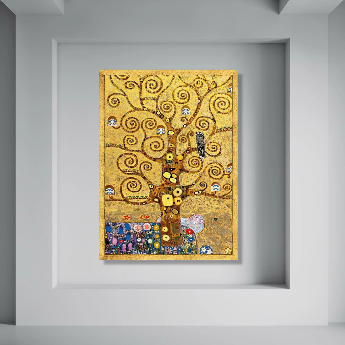 Golden Tree of Life Canvas Wall Art, Abstract Spiral Tree Design, Decorative Nature Canvas, Unique Home Wall Decoration Print Art