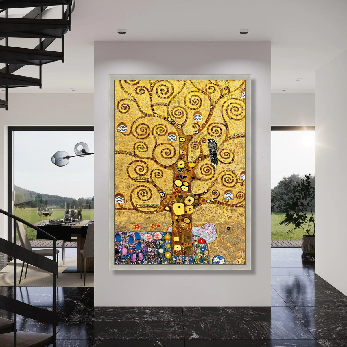 Golden Tree of Life Canvas Wall Art, Abstract Spiral Tree Design, Decorative Nature Canvas, Unique Home Wall Decoration Print Art