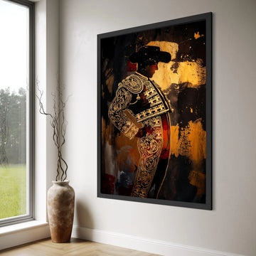 Bold Matador Silhouette Canvas, Bullfighter Costume Art, Spanish Culture Wall Decoration, Vibrant Gold Accent Canvas, Dramatic Print Art