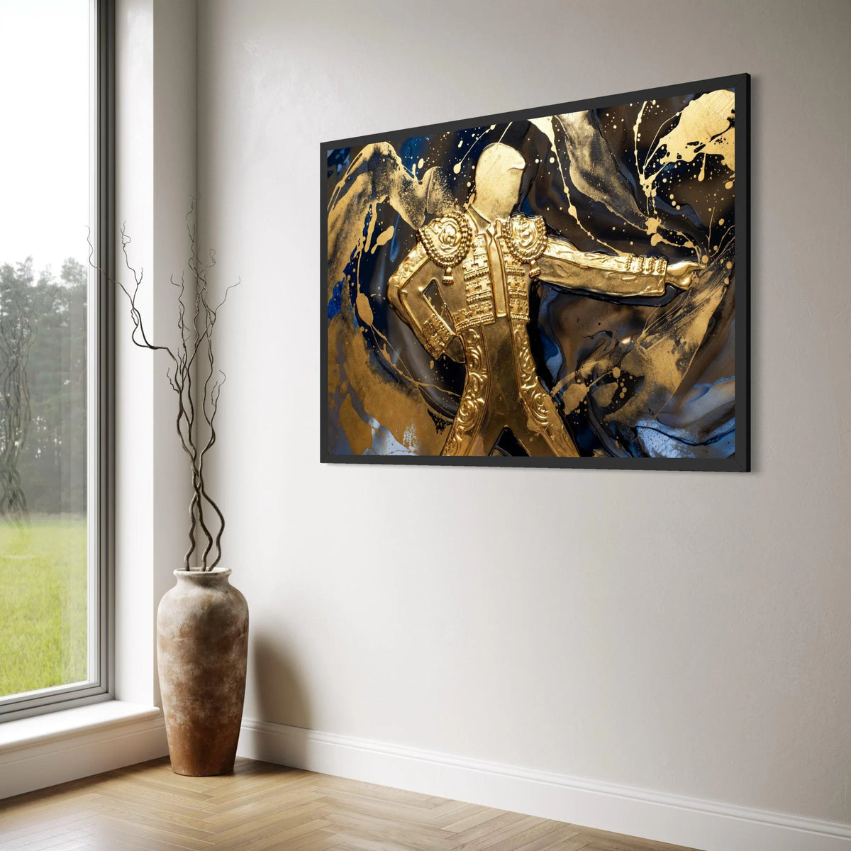 Golden Matador Silhouette Canvas, Bullfighting Art Print, Abstract Gold Black Wall Art, Modern Home Decoration, Spanish Culture Print Art