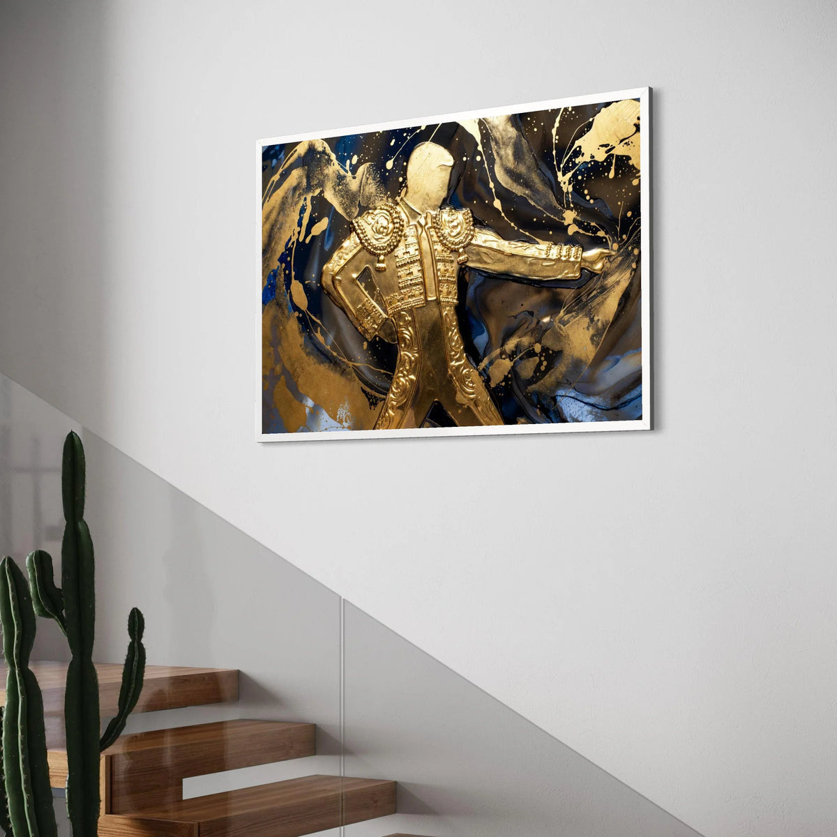 Golden Matador Silhouette Canvas, Bullfighting Art Print, Abstract Gold Black Wall Art, Modern Home Decoration, Spanish Culture Print Art