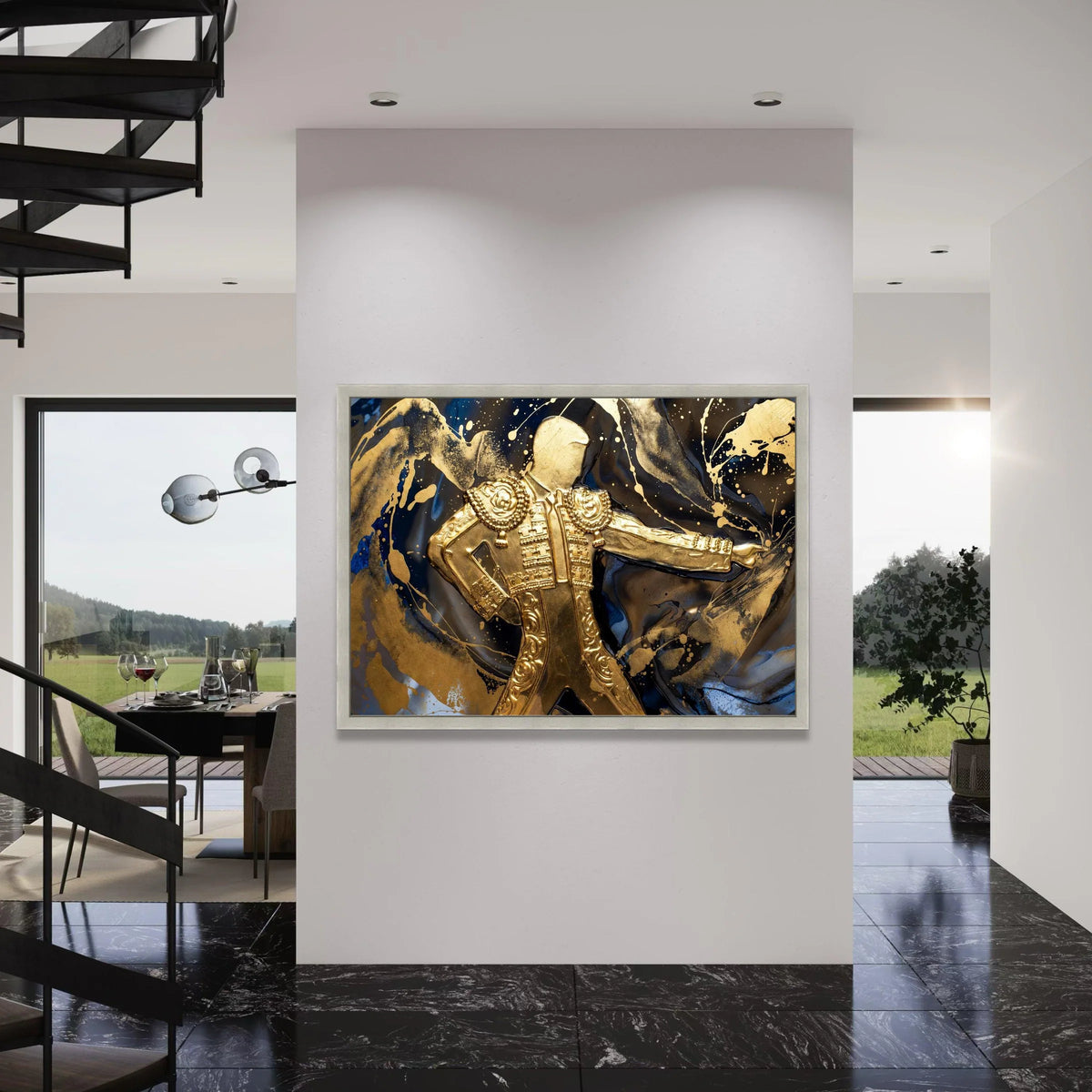 Golden Matador Silhouette Canvas, Bullfighting Art Print, Abstract Gold Black Wall Art, Modern Home Decoration, Spanish Culture Print Art